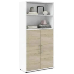 Credenza alta bianca e quercia 89x40x186h cm 2 ante - Saotome