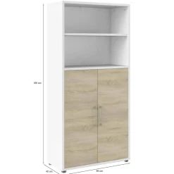 Credenza alta bianca e quercia 89x40x186h cm 2 ante - Saotome