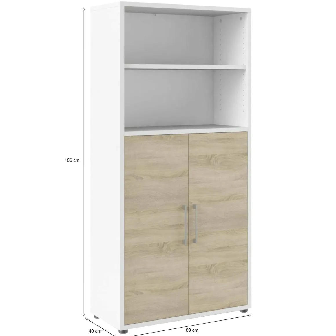 Credenza alta bianca e quercia 89x40x186h cm 2 ante - Saotome