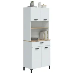 Credenza alta bianca e rovere 72x40x185h cm 4 ante e 1 cassetto - Florent