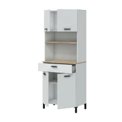 Credenza alta bianca e rovere 72x40x185h cm 4 ante e 1 cassetto - Florent