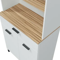 Credenza alta bianca e rovere 72x40x185h cm 4 ante e 1 cassetto - Florent