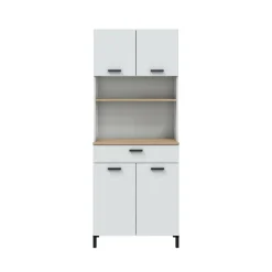 Credenza alta bianca e rovere 72x40x185h cm 4 ante e 1 cassetto - Florent