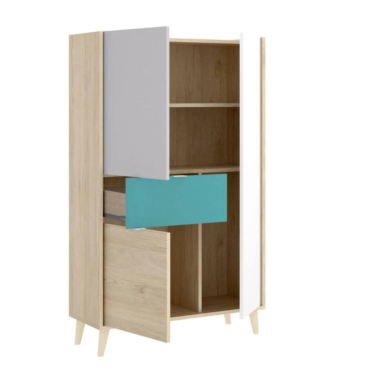 Cucina|Madie > Dmora Credenza alta bianca e rovere 81x43x137h cm 3 ante e 1 cassetto - Archimede Marrone, Bianco Rovere