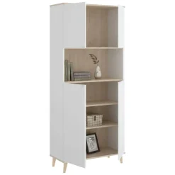 Credenza alta bianca e rovere porta microonde 80x40x191h cm 4 ante - Acura