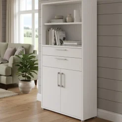 Credenza alta bianca 89x40x185h cm 2 ante e 2 cassetti - Albidona