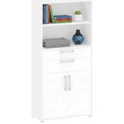 Credenza alta bianca 89x40x185h cm 2 ante e 2 cassetti - Albidona
