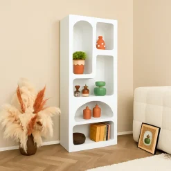 Cucina|Madie > Dmora Credenza alta bianca 60x32x150h cm 5 vani - Arsenio Bianco