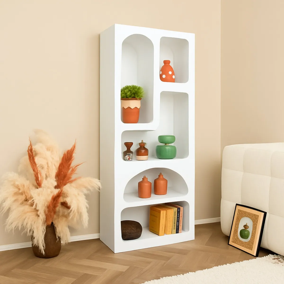 Cucina|Madie > Dmora Credenza alta bianca 60x32x150h cm 5 vani - Arsenio Bianco