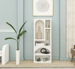 Cucina|Madie > Dmora Credenza alta bianca 60x32x150h cm 5 vani - Arsenio Bianco