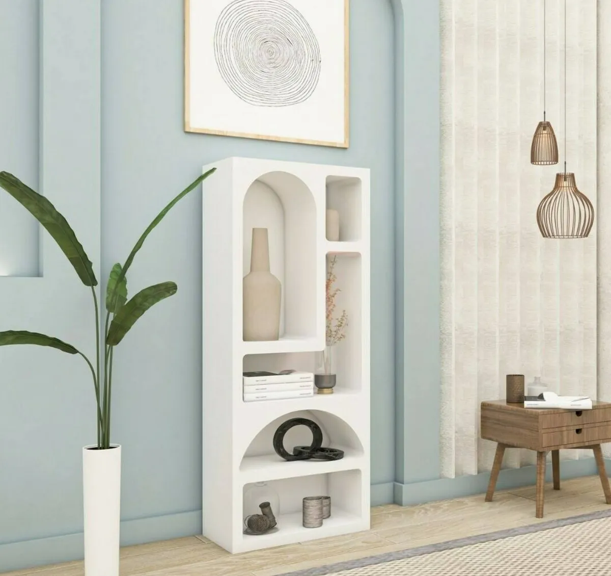 Cucina|Madie > Dmora Credenza alta bianca 60x32x150h cm 5 vani - Arsenio Bianco
