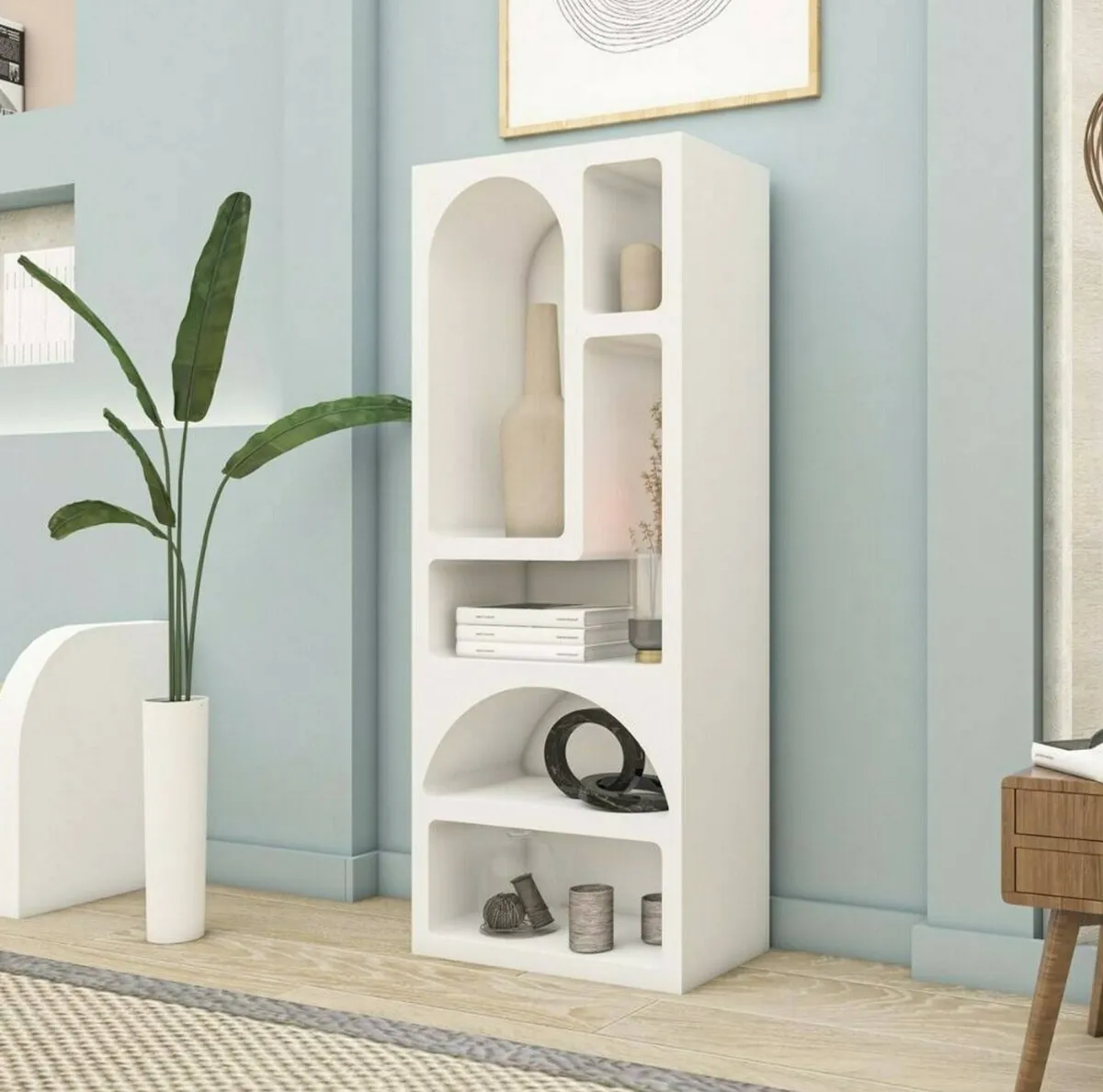 Cucina|Madie > Dmora Credenza alta bianca 60x32x150h cm 5 vani - Arsenio Bianco
