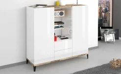 Credenza alta bianco lucida e acero 120x40x132h cm 2 ante e 2 cassetti - Scirocco