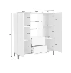 Credenza alta bianco lucida e acero 120x40x132h cm 2 ante e 2 cassetti - Scirocco