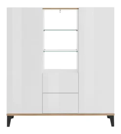 Credenza alta bianco lucida e acero 120x40x132h cm 2 ante e 2 cassetti - Scirocco