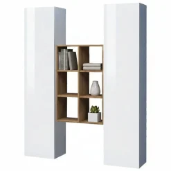 Credenza alta bianco lucida e acero 40x30x180h cm 2 ante - Danila