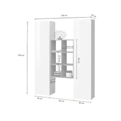 Credenza alta bianco lucida e acero 40x30x180h cm 2 ante - Danila
