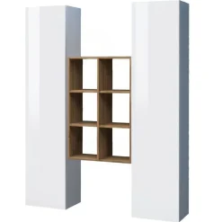 Credenza alta bianco lucida e acero 40x30x180h cm 2 ante - Danila