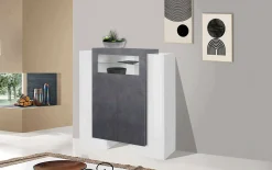 Credenza alta bianco lucida e ardesia 130x45x135h cm 5 ante - Acquadolce