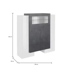 Credenza alta bianco lucida e ardesia 130x45x135h cm 5 ante - Acquadolce