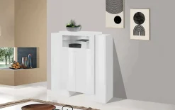 Cucina|Salotto > Dmora Credenza alta bianco lucida 130x45x135h cm 5 ante - Acquadolce Bianco Lucido