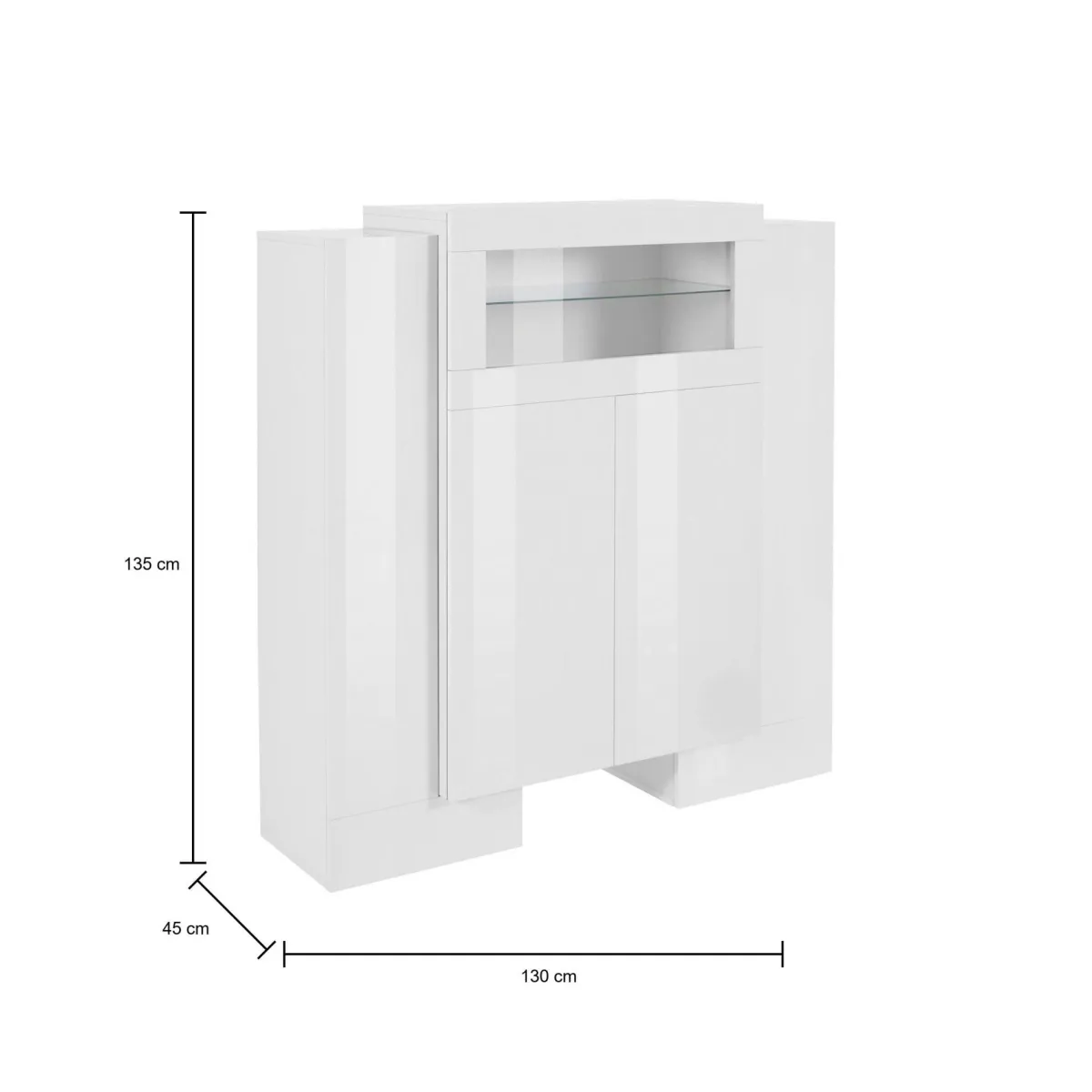 Cucina|Salotto > Dmora Credenza alta bianco lucida 130x45x135h cm 5 ante - Acquadolce Bianco Lucido