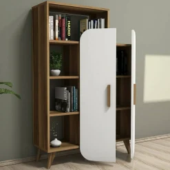 Cucina|Madie > Dmora Credenza alta noce e bianca 90x32x132h cm 2 ante - Tormalina Bianco, Marrone Noce