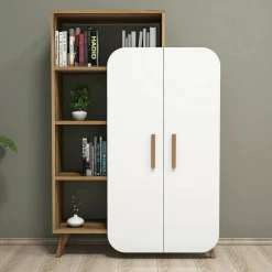Cucina|Madie > Dmora Credenza alta noce e bianca 90x32x132h cm 2 ante - Tormalina Bianco, Marrone Noce