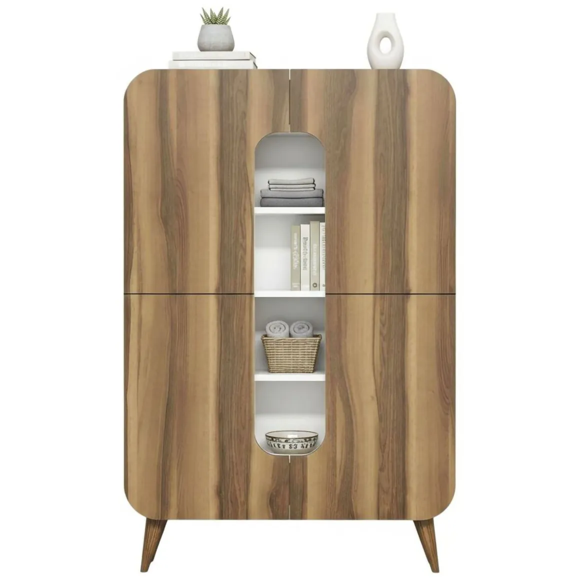 Credenza alta noce e bianca 93x31x144h cm 2 ante - Novella