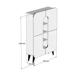 Credenza alta noce e bianca 93x31x144h cm 2 ante - Novella