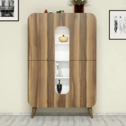 Credenza alta noce e bianca 93x31x144h cm 2 ante - Novella