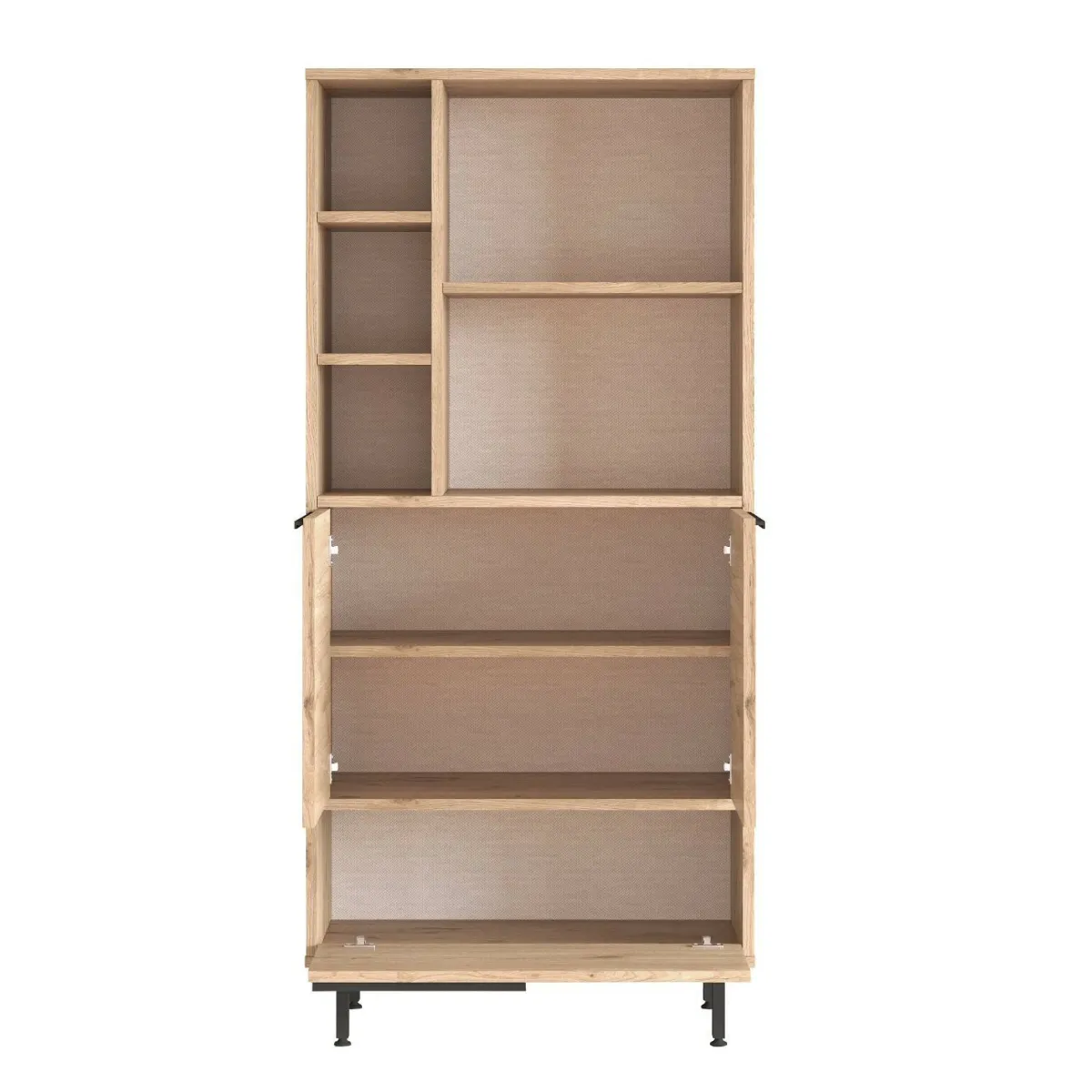 Madie|Credenze > Dmora Credenza alta noce e quercia 74x35x161h cm 2 ante - Vinta Marrone Quercia, Marrone Noce