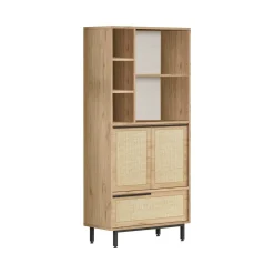 Madie|Credenze > Dmora Credenza alta noce e quercia 74x35x161h cm 2 ante - Vinta Marrone Quercia, Marrone Noce