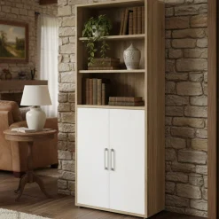 Credenza alta quercia e bianca 89x40x221h cm 2 ante - Valsesia