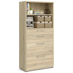 Madie|Credenze > Dmora Credenza alta quercia 89x40x185h cm 4 cassetti - Ciudad Marrone Quercia