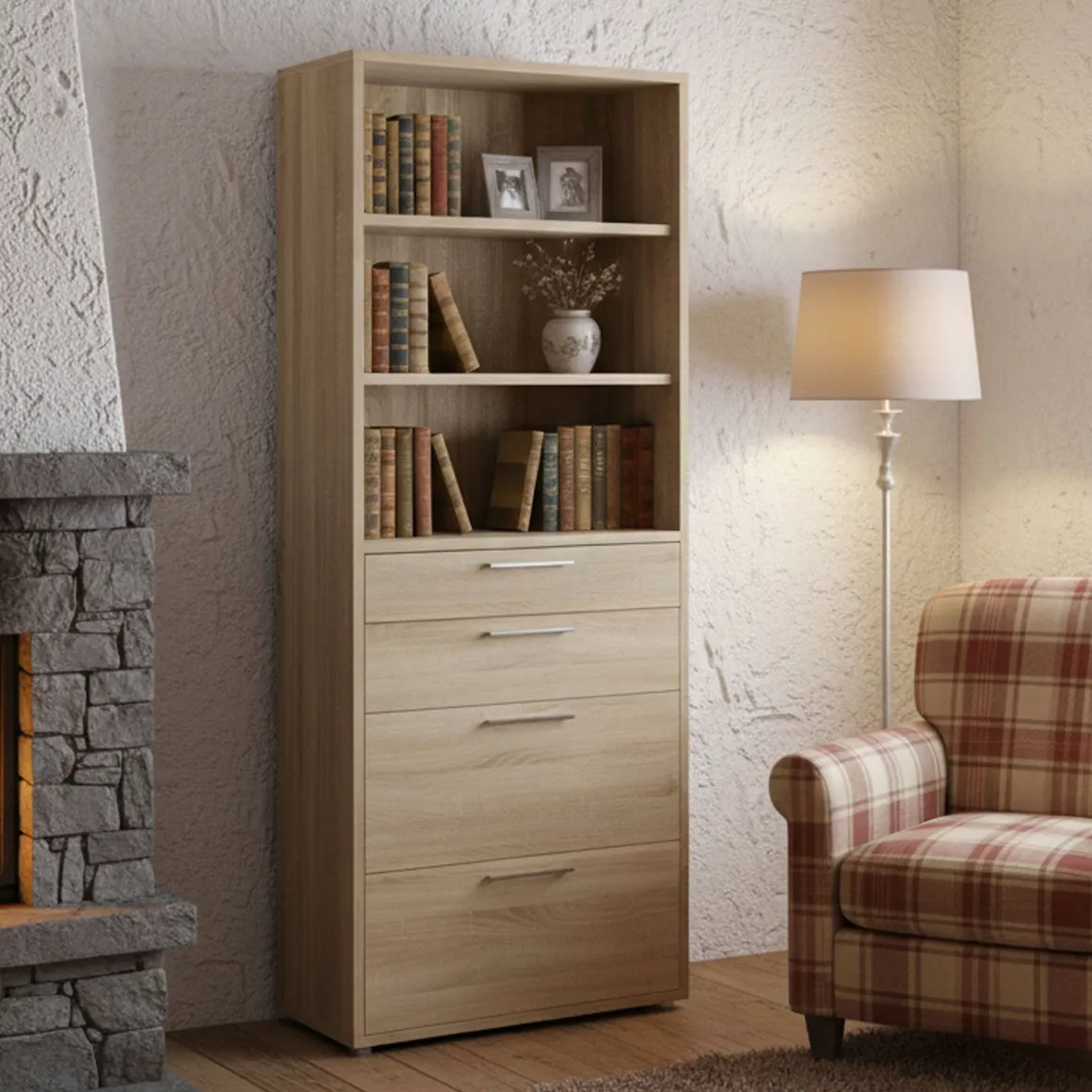 Credenza alta quercia 89x40x221h cm 4 cassetti - Aritzo
