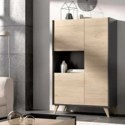 Cucina|Madie > Dmora Credenza alta rovere e antracite 81x43x135h cm 3 ante - Crono Nero Antracite, Marrone Rovere