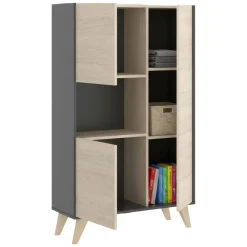 Cucina|Madie > Dmora Credenza alta rovere e antracite 81x43x135h cm 3 ante - Crono Nero Antracite, Marrone Rovere