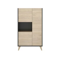 Cucina|Madie > Dmora Credenza alta rovere e antracite 81x43x135h cm 3 ante - Crono Nero Antracite, Marrone Rovere