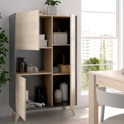 Cucina|Madie > Dmora Credenza alta rovere e antracite 81x43x135h cm 3 ante - Crono Nero Antracite, Marrone Rovere