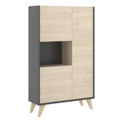 Cucina|Madie > Dmora Credenza alta rovere e antracite 81x43x135h cm 3 ante - Crono Nero Antracite, Marrone Rovere