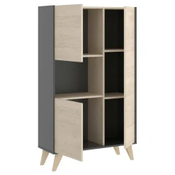 Cucina|Madie > Dmora Credenza alta rovere e antracite 81x43x135h cm 3 ante - Crono Nero Antracite, Marrone Rovere
