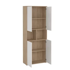 Madie|Credenze > Dmora Credenza alta rovere e bianca 79x34x204h cm 4 ante - Pierre Bianco, Marrone Rovere