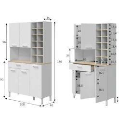 Credenza alta rovere e bianca 108x40x186h cm 5 ante e 1 cassetto - Alima