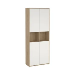 Madie|Credenze > Dmora Credenza alta rovere e bianca 79x34x204h cm 4 ante - Pierre Bianco, Marrone Rovere