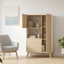 Credenza alta rovere e bianca 81x43x135h cm 3 ante - Crono