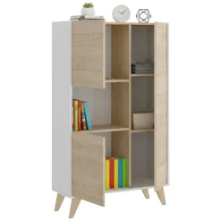 Credenza alta rovere e bianca 81x43x135h cm 3 ante - Crono