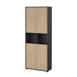Madie|Credenze > Dmora Credenza alta rovere e grigia 79x34x204h cm 4 ante - Pierre Grigio, Marrone Rovere