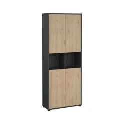 Madie|Credenze > Dmora Credenza alta rovere e grigia 79x34x204h cm 4 ante - Pierre Grigio, Marrone Rovere