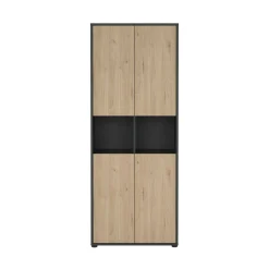 Madie|Credenze > Dmora Credenza alta rovere e grigia 79x34x204h cm 4 ante - Pierre Grigio, Marrone Rovere